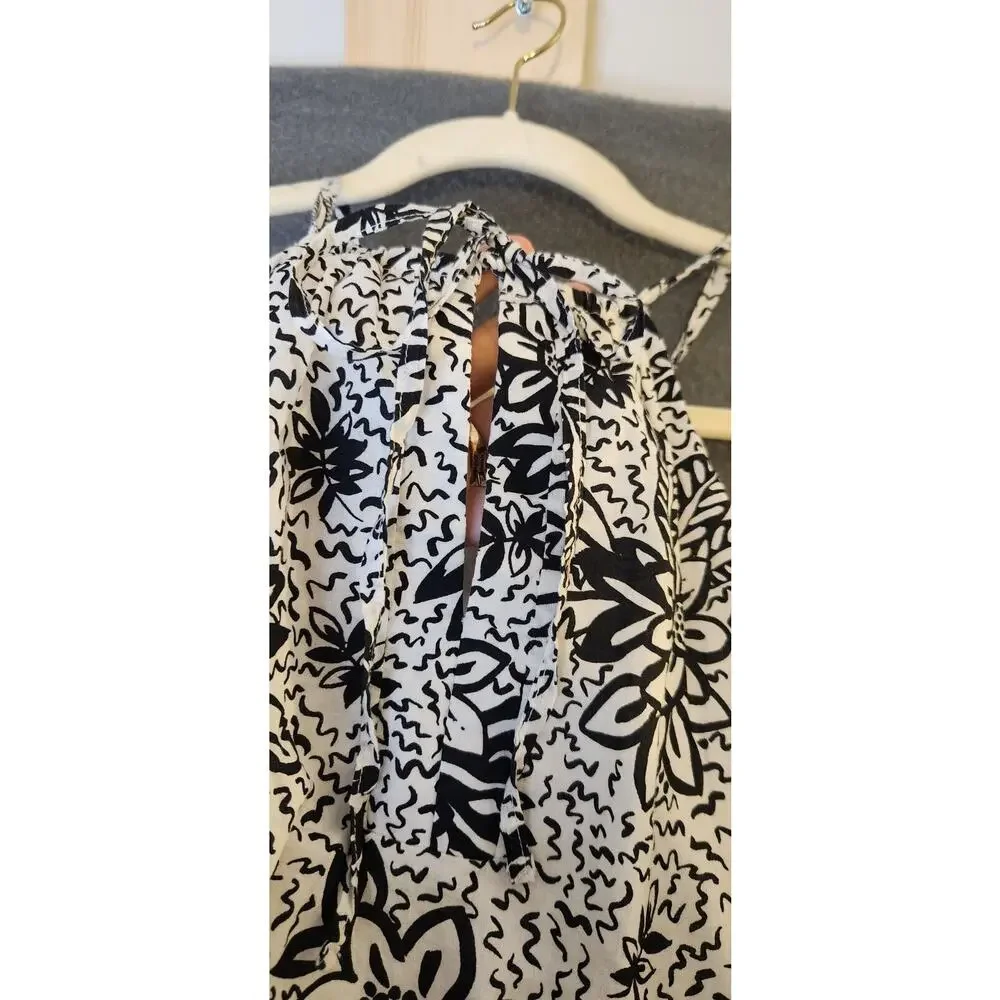 Urban Outfitters‎ Sz M Women Black White Floral Tiered Halter Neck Romper Mini